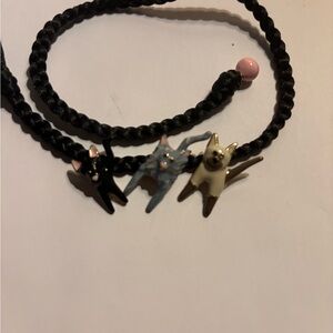 Cat Charm Black Braided Bracelet